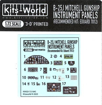 Kits World 3D Decals 1/72 B-25J MITCHELL GUNSHIP INSTRUMENTS PANELS Eduard