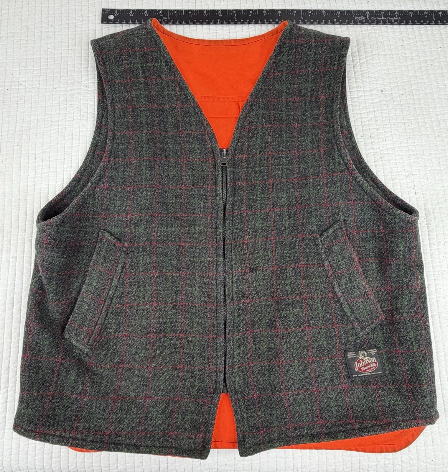 Johnson Woolen Mills Reversible Vest Plaid/Blaze Orange Mens Large USA $160 MSRP