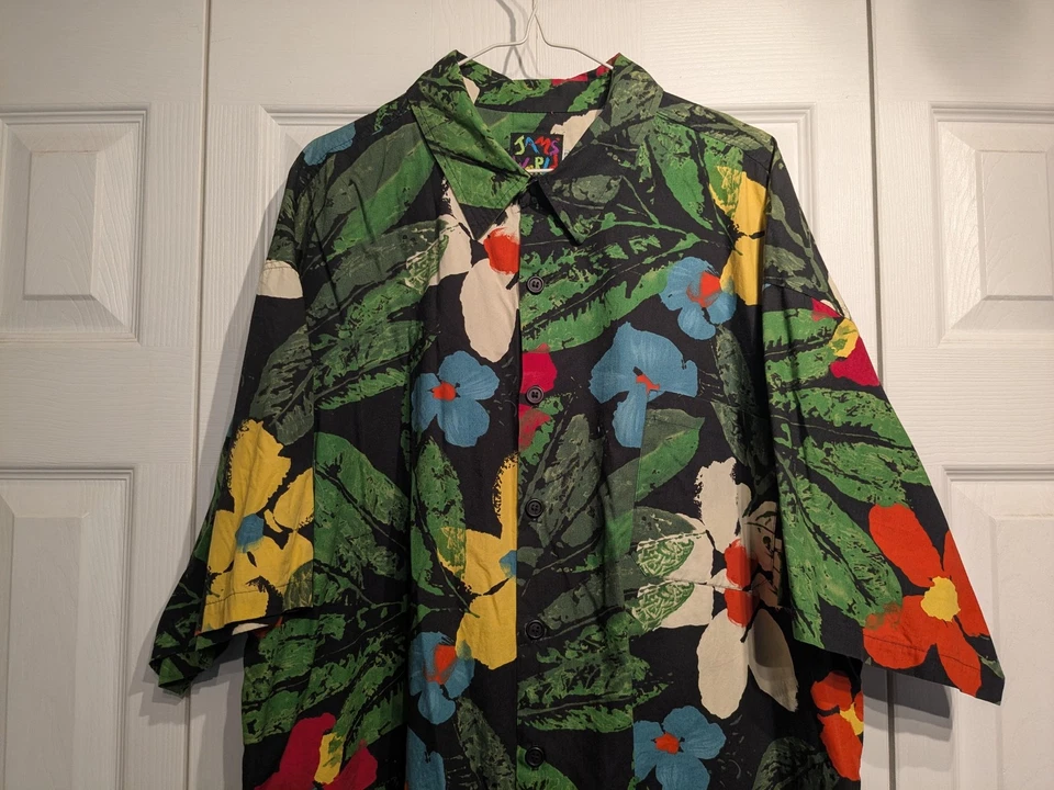 Camisa Jams World Para Hombres 2XL Negra Hawaiana Aloha Floral Cuello de Campamento Abotonada De Colección Foto 2 de 4