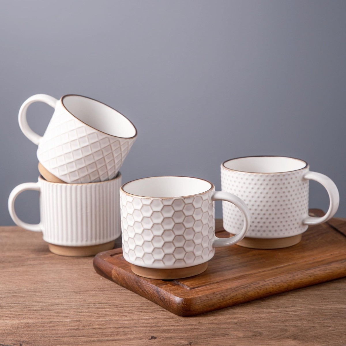 12OZ Stackable Coffee Mugs, Ceramic Coffee Mugs with Texture Patterns for  Man... | eBay