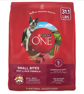 Purina ONE Small Bites Beef & Rice Formula High Protein Dry Dog Food 31.1 lbs