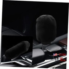 2PCS Plush Car Gear Shift Knob Cover  Handbrake Cover, Soft Fluffy Shift Black