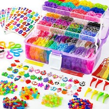 INSCRAFT 17500 Rubber Loom Bands with 3 Layer Container, 28 Colors, 600 S-Cl...