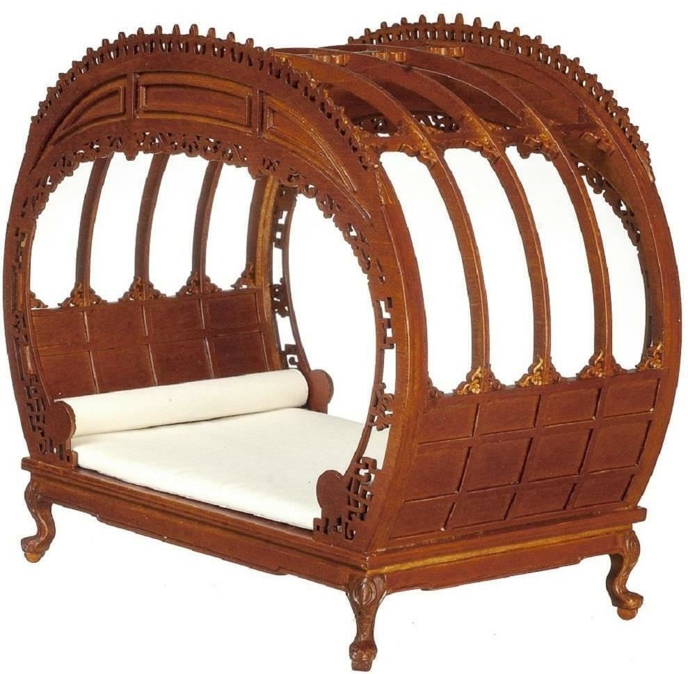 Dolls House Chippendale Double Bed Walnut Victorian JBM Miniature Furniture