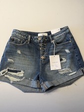 KanCan High Rise Distressed Cuffed Cut Off Denim Shorts M Blue 29" Waist