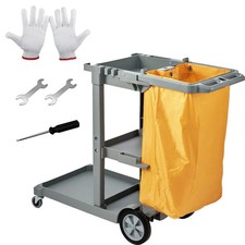 Cleaning Cart, 3-Shelf Commercial Janitorial Cart, 200 lbs Capacity Plastic Hou