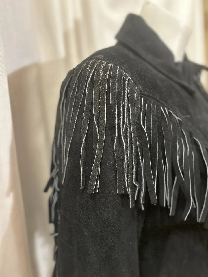 Chaqueta para mujer Wilson’s de gamuza negra de colección años 80 con flecos de cuero talla 10 Foto 3 de 4