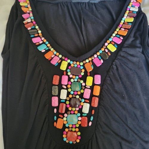 Tribal Damen Kleid Gr. Small schwarz mit klobigen Perlen auf Schrift weich und einzigartig - Bild 6 von 10