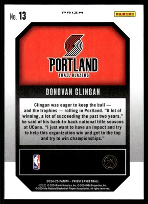 2024-25 Prizm Emergent Green Donovan Clingan Rookie Portland Trail