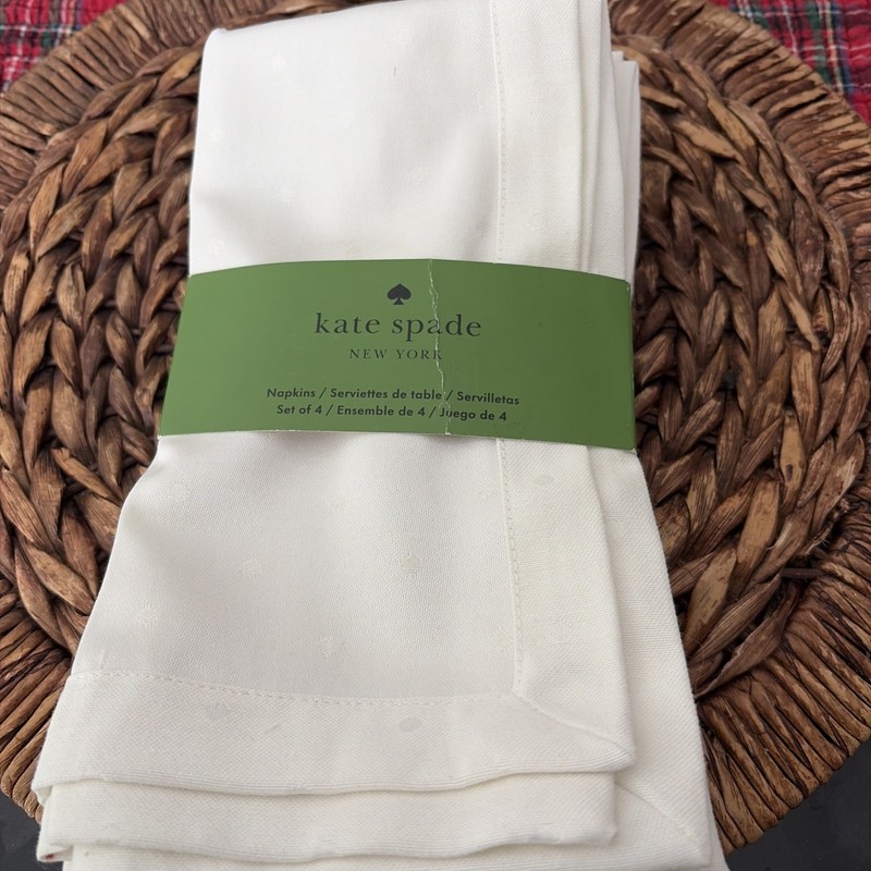 NWT Kate Spade Napkins White Cotton Blend Set Of 4 White Polka Dots