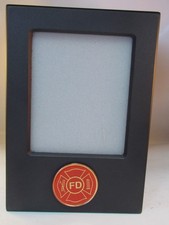 FD FIRE DEPARTMENT Logo Wood Cremation Urn Ashes BLK Photo Frame 9X6X6