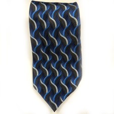 Joseph  Feiss Black Blue Wavy Geometric Silk Tie 3.75 x 58