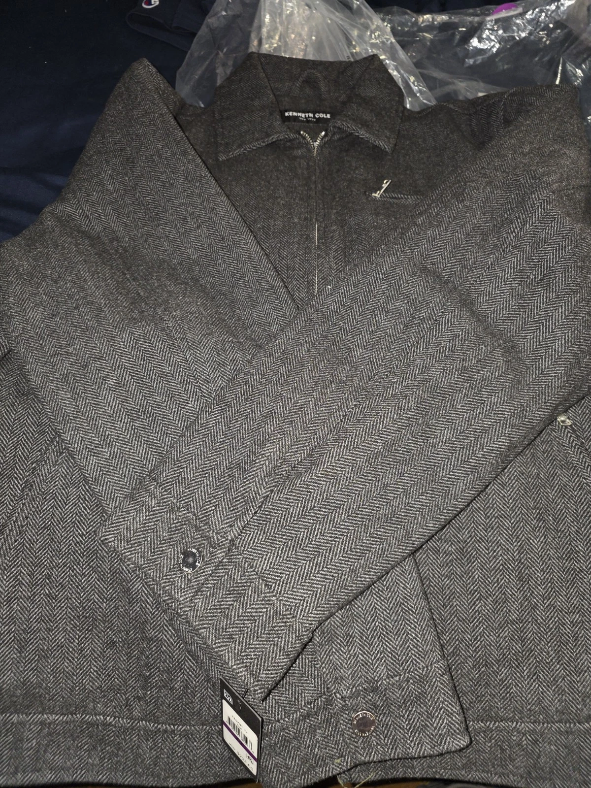 Kenneth Cole NY Men's Gray Herringbone Full Zip Jacket w/ Pockets 2XL image 4