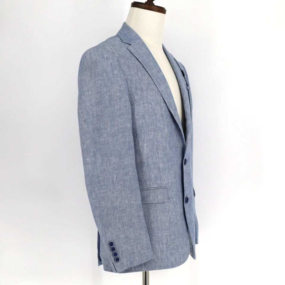 Bar III Hombre Azul Claro Lino Verano Informal Delgado Formal Traje Chaqueta Talla 36S Foto 2 de 4