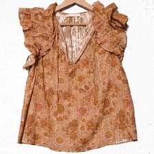 ULLA JOHNSON Elisa Flutter Floral Top Midnight Blouse Short Sleeve Size 2