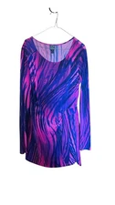 Clara Sun Woo Abstract Zebra Print Purple Pink Long Sleeve Dress Side Tie Size M