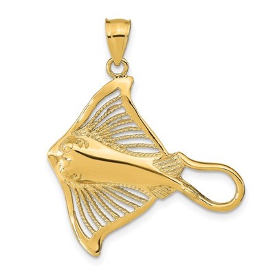 14k Yellow Gold Stingray Pendant Nautical Marine Animal Charm for Men or Women