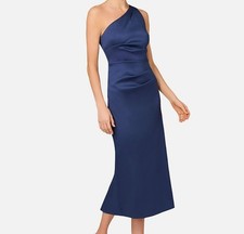 Aidan Mattox By Adrianna Papell Women Blue One-Shoulder Mikado Midi Dress Size 4