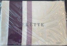 Frette Sateen Bands Queen Flat Sheet Ivory Plum Cotton Portugal New