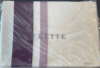Frette Sateen Bands Queen Flat Sheet Ivory Plum Cotton Portugal New
