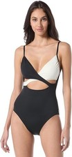 Vince Camuto X1810 Women's Crossover One Piece Swimsuit, Black/Cream, 12