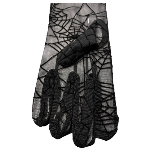 Halloween Negro Telaraña Encaje Ribete Malla Guantes Cortos Disfraz Accesorio NUEVO - Imagen 4 de 5