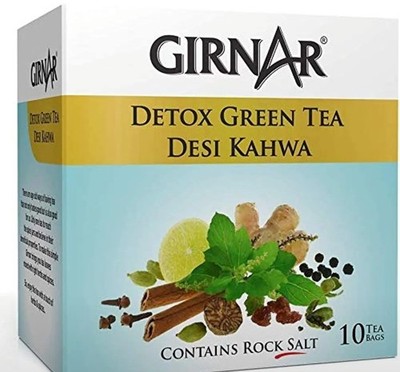 Girnar Detox Green Tea Desi Kahwa   10 Tea Bags | Contains Rock Salt