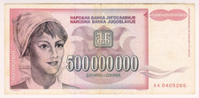 1993 Yugoslavia 500 Million Dinara 0405266 Paper Money Banknotes Currency