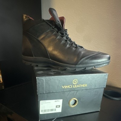 VINCI LEATHER Men's Black Lace Up Casual Ankle Boots Round Toe EU Size 44