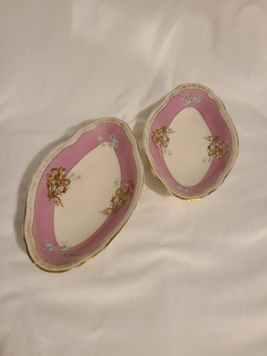 Antique Lamberton Scammell China Waldorf Astoria Pair Oval Dishes Hand Painted !