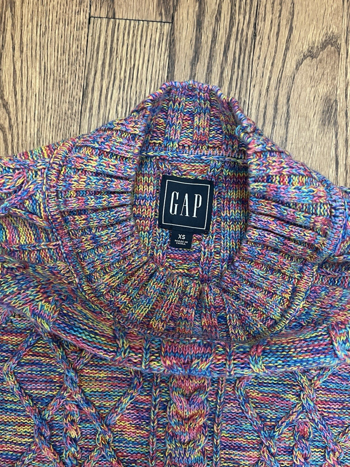 GAP Rainbow Multicolor Cable Knit Sweater Crew Ne… - image 5