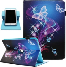 Funda universal 10–10.1" con soporte giratorio, diseño mariposa brillante