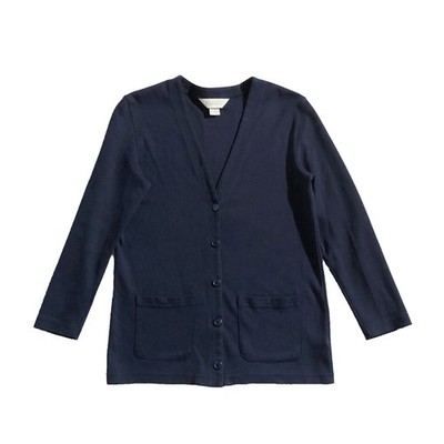 Lands' End Cardigan Womens Size S 6-8 Navy Blue V-Neck Button Down Pockets