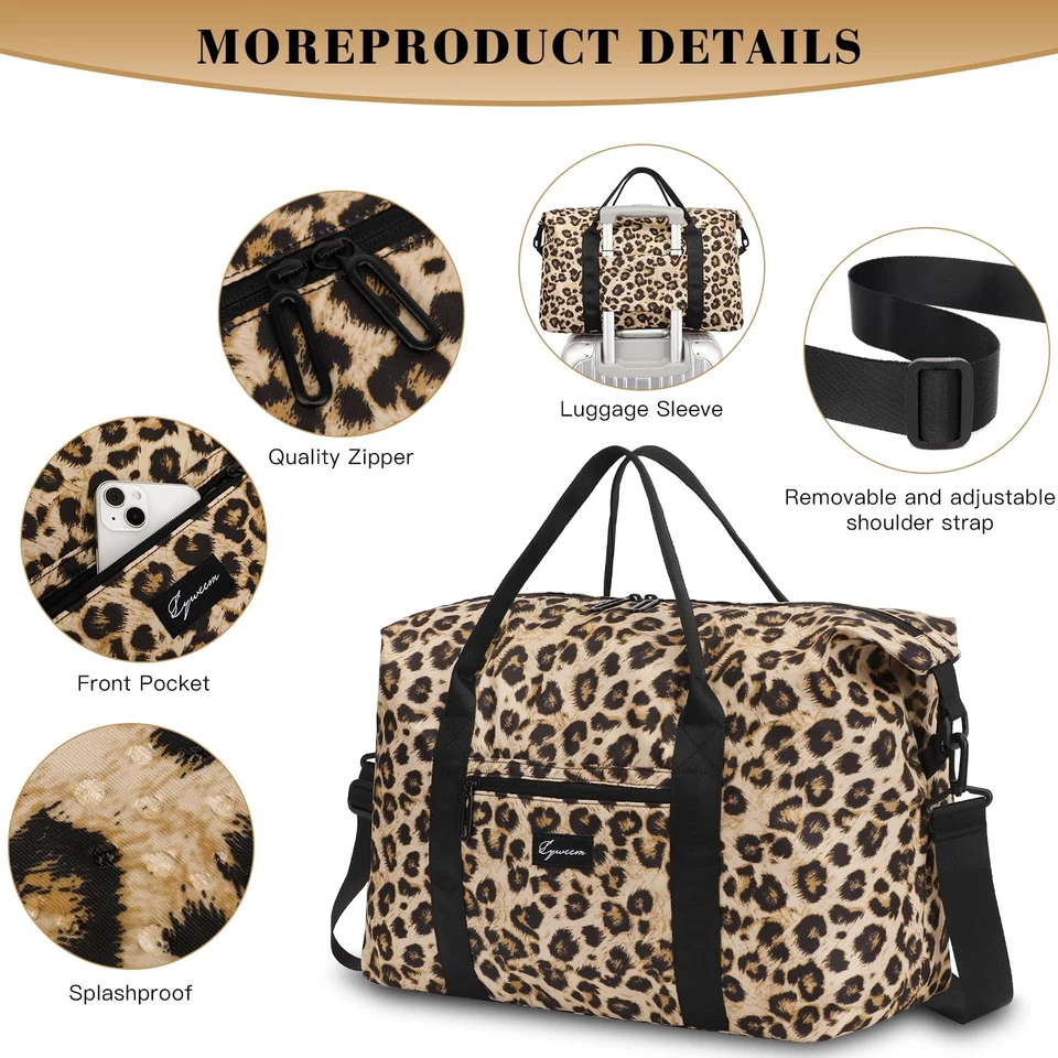 Bolso de Lona Estampado Leopardo 40L Impermeable Gimnasio, Fin de Semana, Bolsa de Viaje con Compa... Foto 3 de 4
