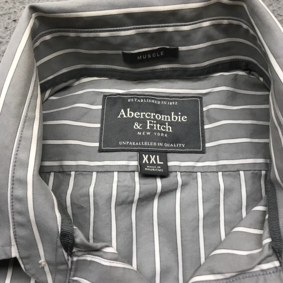 Abercrombie & Fitch мышцы платье рубашка мужчин XXL длинным рукавом вертикальный в полоску серый - Изображение 3 из 4