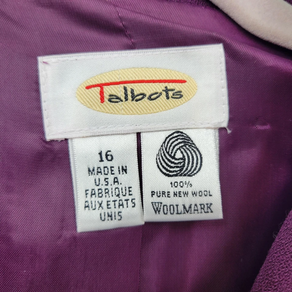 Vintage Talbots Womens 100% Wool Blazer Size 16 Purple Lined - Image 3 of 4