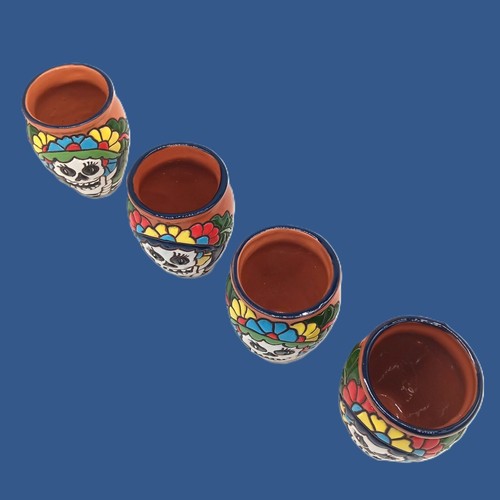 Mexican Cantarito Beverage Glass Engobe Clay Ceramic Barware Catrina Day Dead - Picture 5 of 7
