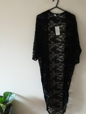 New Look  Lace Shrug Long  Size UK6  Black 3/4  sleeve Sheer Delicate Lace Party