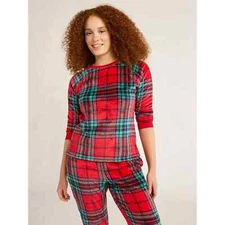 Joyspun Women's Red Pepper Plaid Plush Velour Sleep Cuffed Ribbed Jogger, Size M