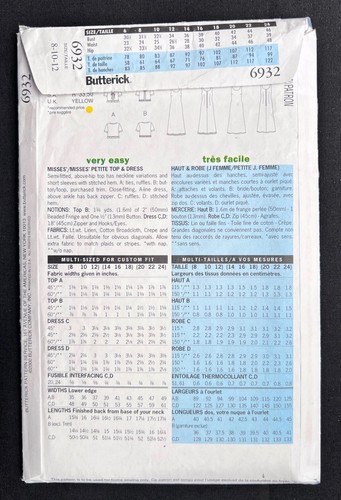 Butterick 6932 Misses Top & Dress Fast & Easy 2000 Pattern size 8-10-12 Uncut - Foto 2 di 3