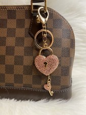 Lock and Key Bag Charm Keychain Keyring Handbag Pink Heart Bling Sparkling Gift