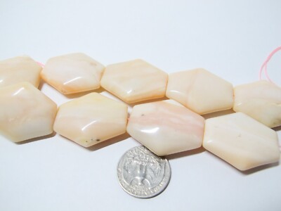 Peruvian opal hexagon beads, Natural light pink opal beads 30x35m. Focal Piece