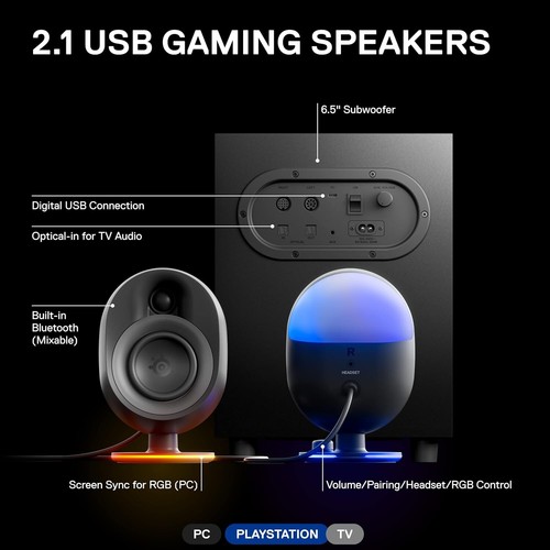 Arena 7 RGB Illuminated 2.1 Gaming Speakers with Powerful Bass, Subwoofer, an... - Afbeelding 5 van 12