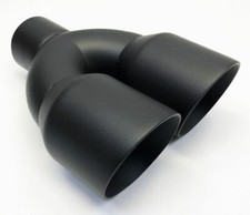 Exhaust Tip 3.00 Inlet 3.50 Outlet 9.50 Long Dual Round Slant Matte Black 304