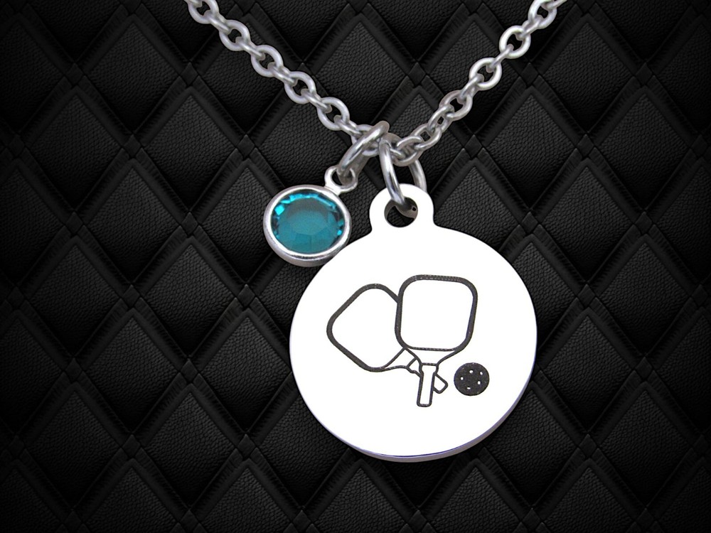 Pickleball Necklace with Birthstone Bead - Personalized Sports Jewelry for Players Pickleball Necklace with Birthstone Bead - Personalized Sports Jewelry for Players