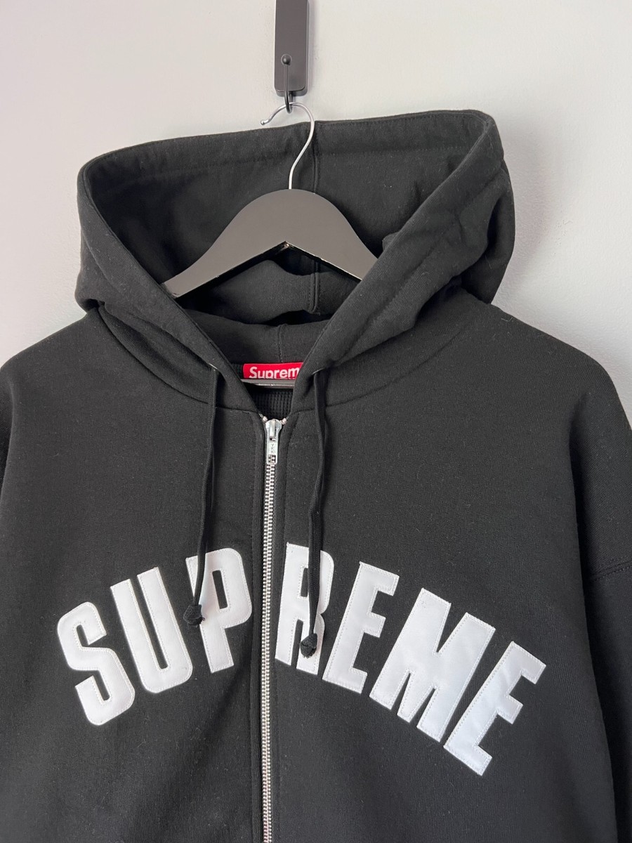【Supreme】Arc Thermal Lined Zip Up Hooded Sweatshirt★Grey Supreme Arc Logo Thermal Lined Zip Hoodie - Size XL - Black
