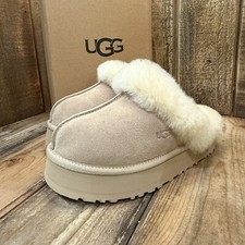 UGG DISQUETTE PLATFORM SLIPPER WOMENS US 6 SAND SUEDE / WOOL SLIDE SANDAL