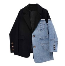 Fashion Style Suit Jacket Denim Stitching Loose Button Lapel Suit Jackets 2024