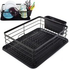 KITCHEN DISH DRAINER RACK  / BLACK  REMOVABLE DRIP TRAY CUTLERY HOLDER TIDY
