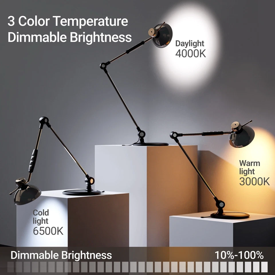 OTUS LED Desk Lamp Gesture Control - Brass/Gold 10W for Home Office - Image 3 of 4